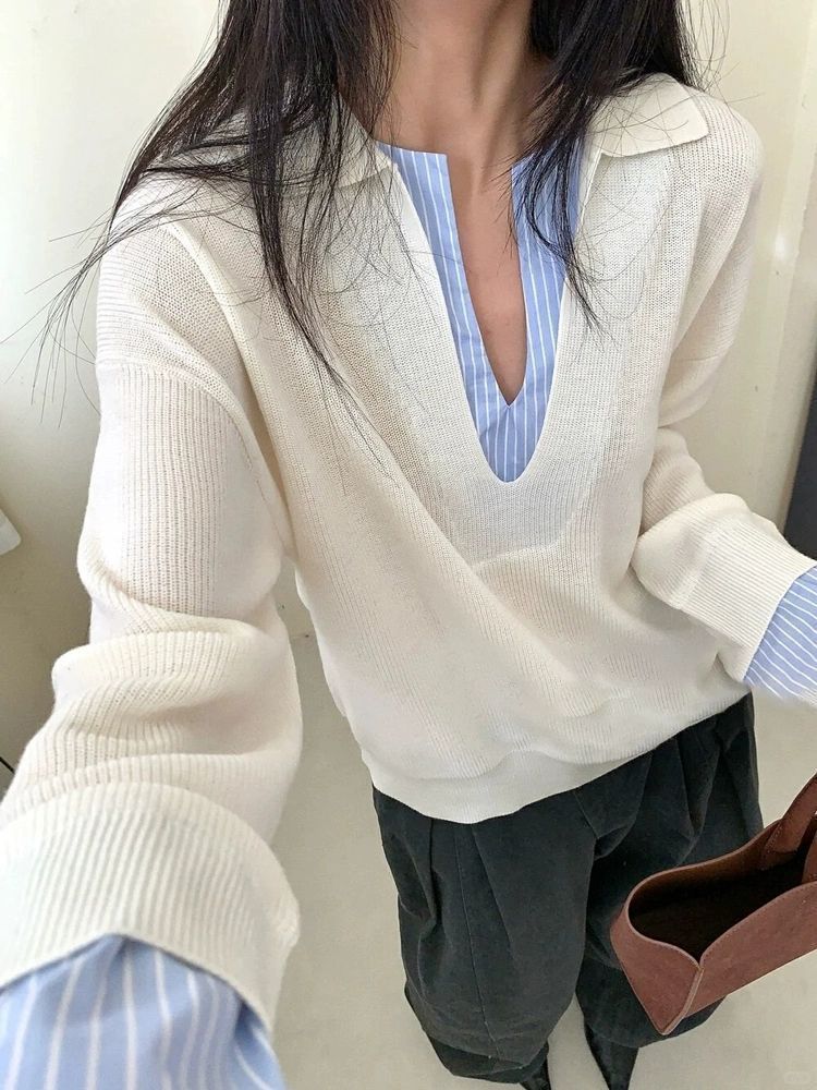 Dam Elegant Tröja med Inlagd Skjortkrage Mirla-Eva Jonsson