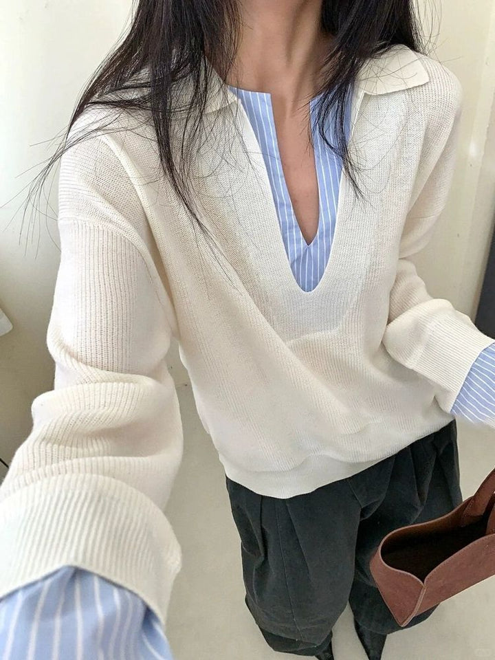 Dam Elegant Tröja med Inlagd Skjortkrage Mirla-Eva Jonsson
