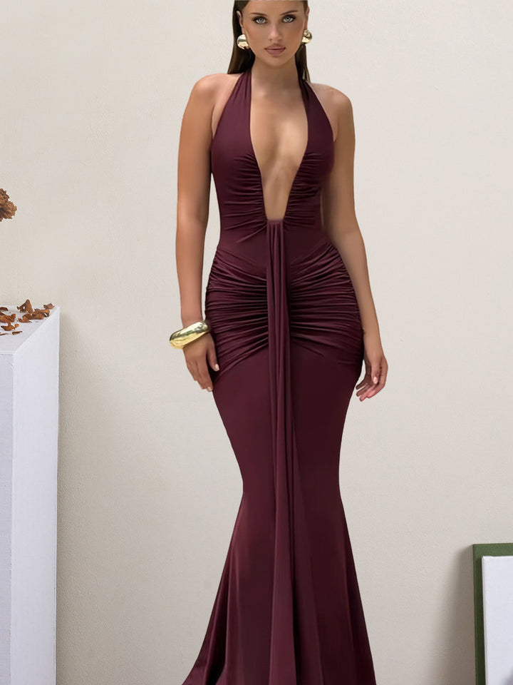 Dam Elegant Wrap Dress med Djup V-Hals och Flödande Kjol Mirla-Eva Jonsson