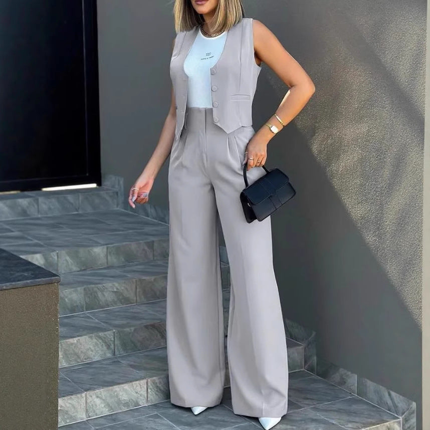 Dam Elegant kostym-set i högkvalitativt tyg med figursydd blazer och vida ben Mirla-Eva Jonsson