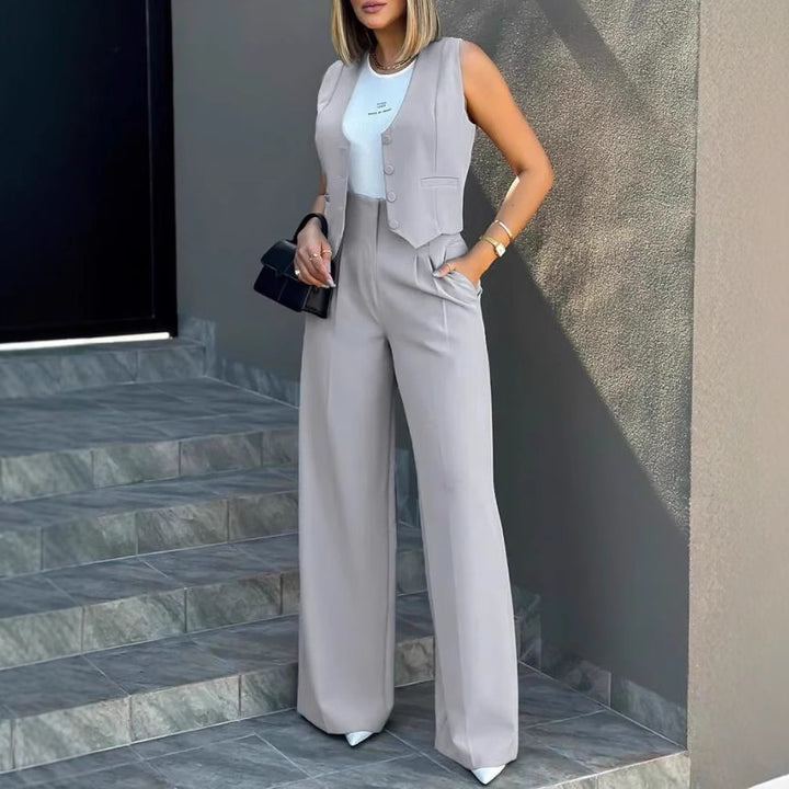 Dam Elegant kostym-set i högkvalitativt tyg med figursydd blazer och vida ben Mirla-Eva Jonsson