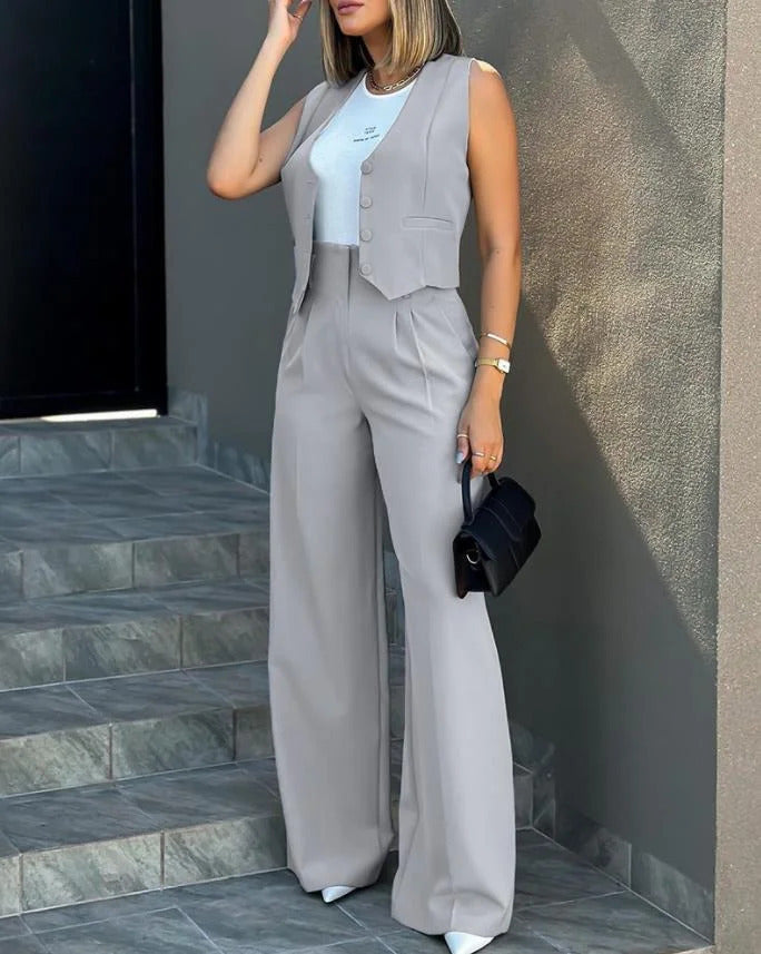 Dam Elegant kostym-set i högkvalitativt tyg med figursydd blazer och vida ben Mirla-Eva Jonsson