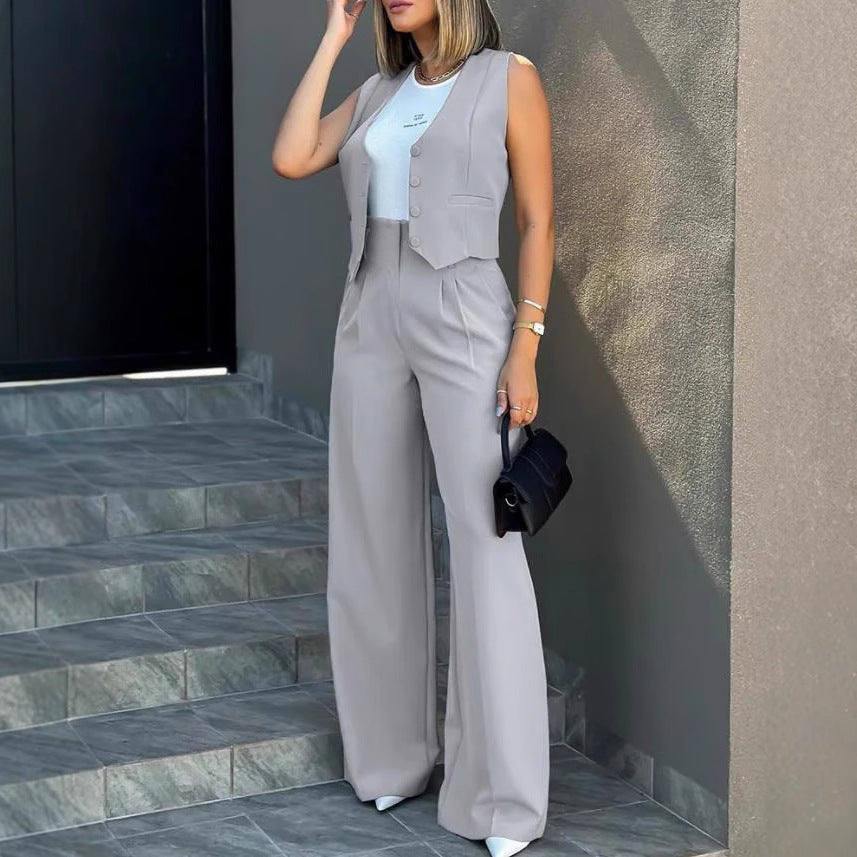 Dam Elegant kostym-set i högkvalitativt tyg med figursydd blazer och vida ben Mirla-Eva Jonsson