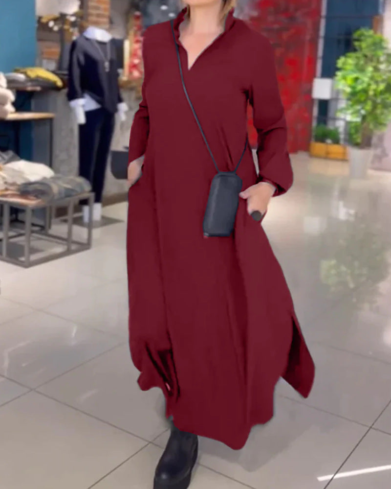 Dam Elegant långskjortklänning med praktiska sidofickor och krage Mirla-Eva Jonsson
