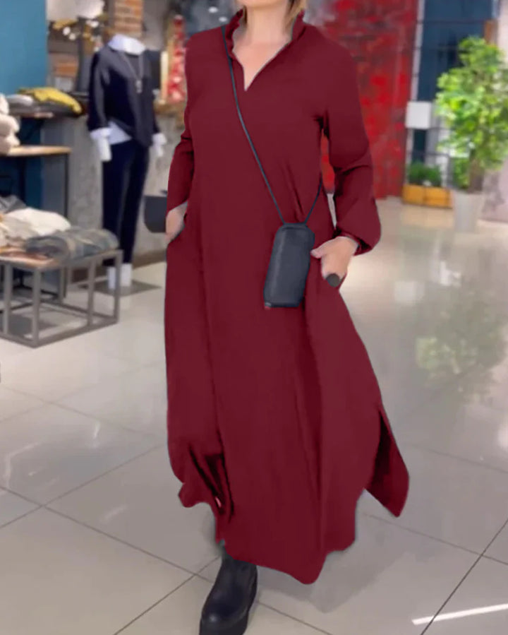 Dam Elegant långskjortklänning med praktiska sidofickor och krage Mirla-Eva Jonsson