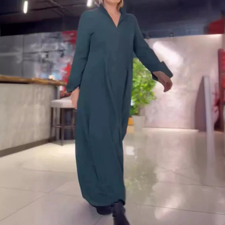Dam Elegant långskjortklänning med praktiska sidofickor och krage Mirla-Eva Jonsson