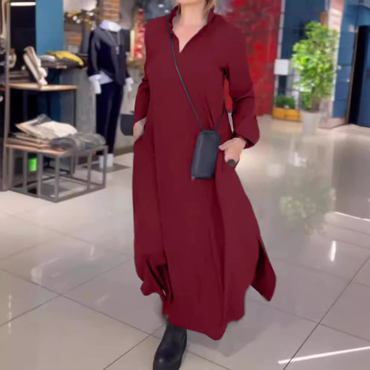Dam Elegant långskjortklänning med praktiska sidofickor och krage Mirla-Eva Jonsson