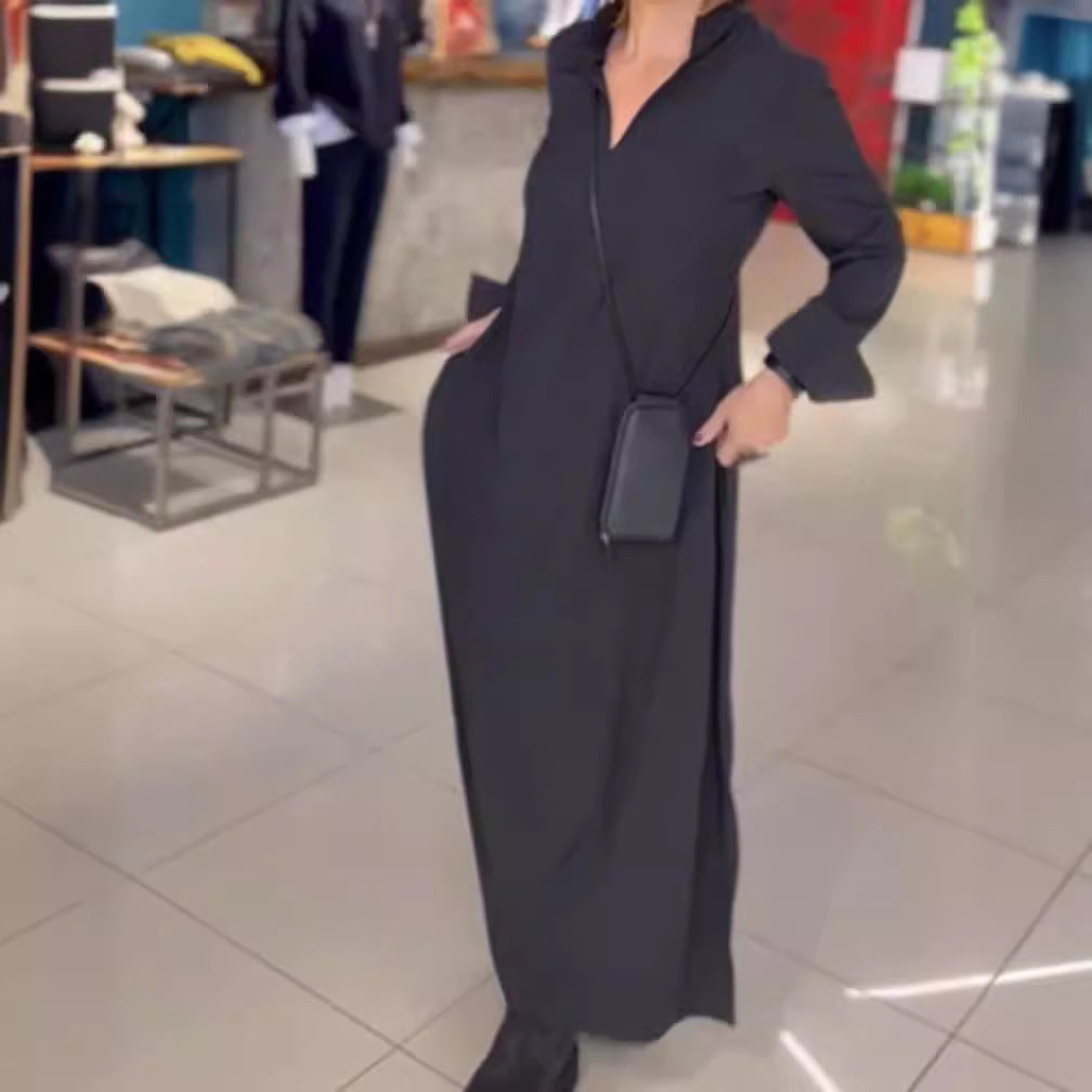 Dam Elegant långskjortklänning med praktiska sidofickor och krage Mirla-Eva Jonsson