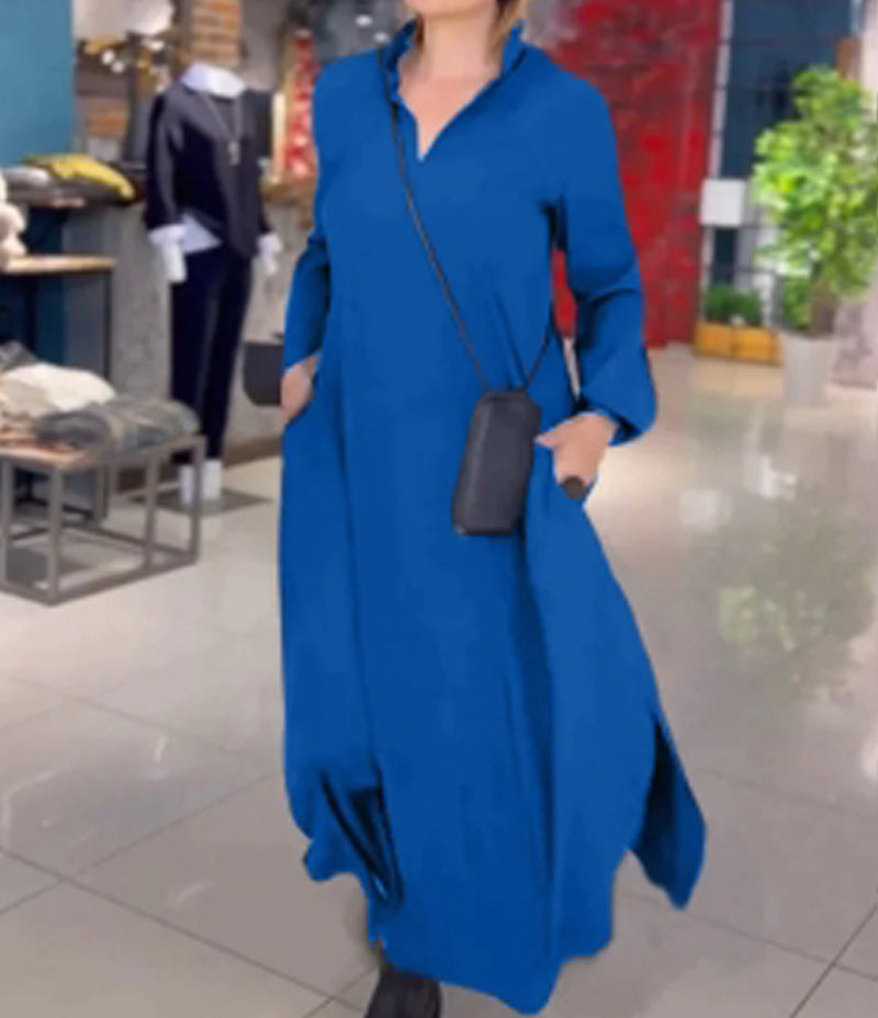 Dam Elegant långskjortklänning med praktiska sidofickor och krage Mirla-Eva Jonsson
