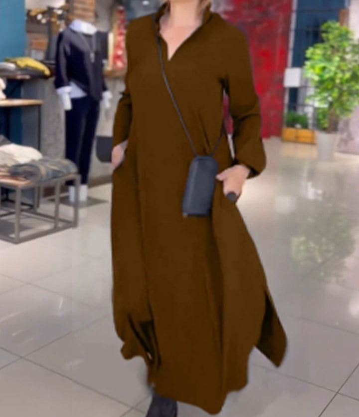 Dam Elegant långskjortklänning med praktiska sidofickor och krage Mirla-Eva Jonsson