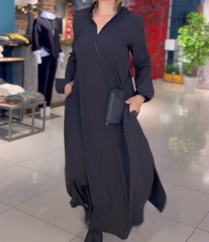 Dam Elegant långskjortklänning med praktiska sidofickor och krage Mirla-Eva Jonsson