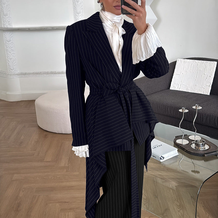 Dam Elegant skräddarsydd blazerjacka med asymmetrisk skärning och bälte Eva Jonsson-Eva Jonsson
