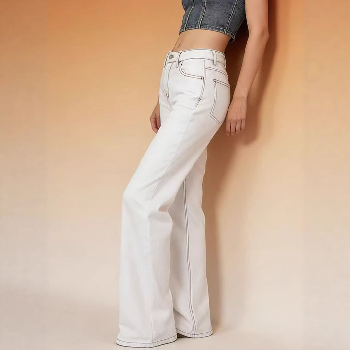 Dam Flared Jeans med hög midja och eleganta sömnadsdetaljer Mirla-Eva Jonsson