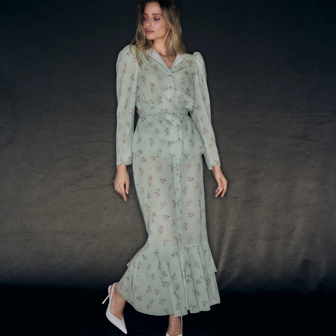 Dam Floral Mönster Maxi Klänning med Puffärmar Mirla-Eva Jonsson