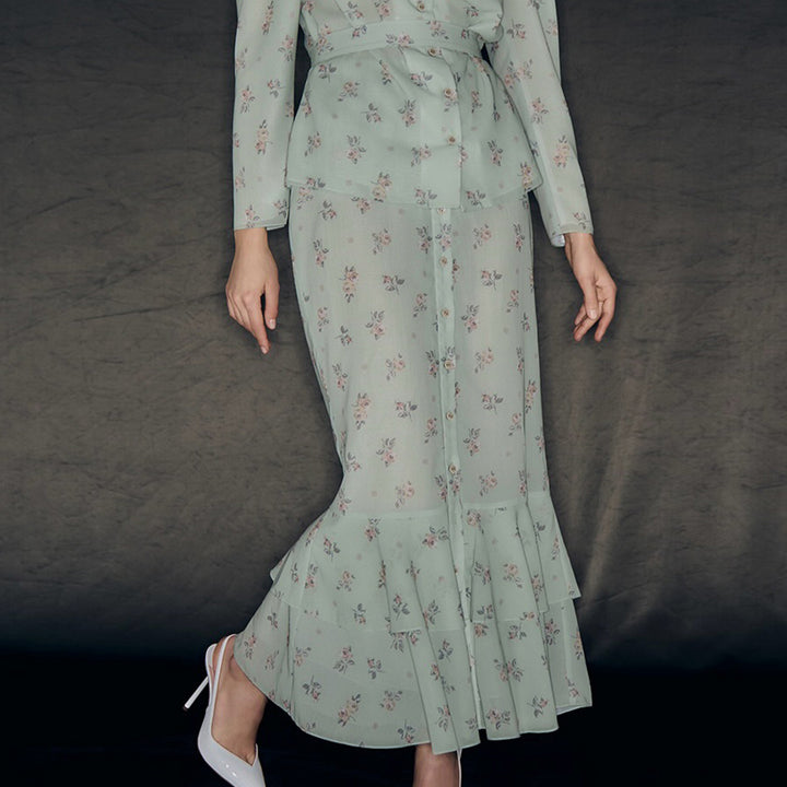 Dam Floral Mönster Maxi Klänning med Puffärmar Mirla-Eva Jonsson