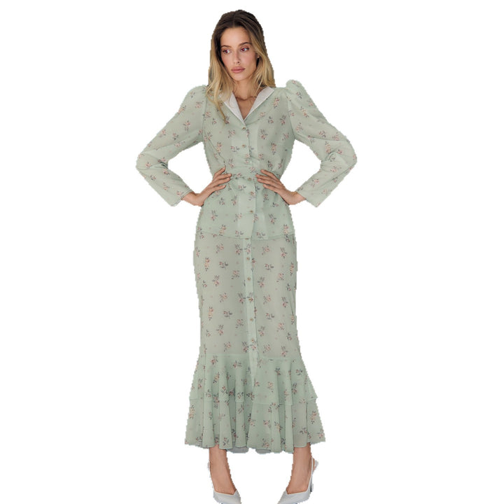 Dam Floral Mönster Maxi Klänning med Puffärmar Mirla-Eva Jonsson
