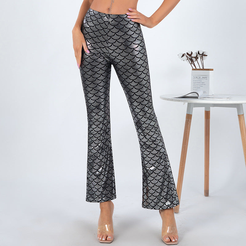 Dam Glansiga Utsvängda Byxor med Skalfmönster Eva Jonsson-Eva Jonsson