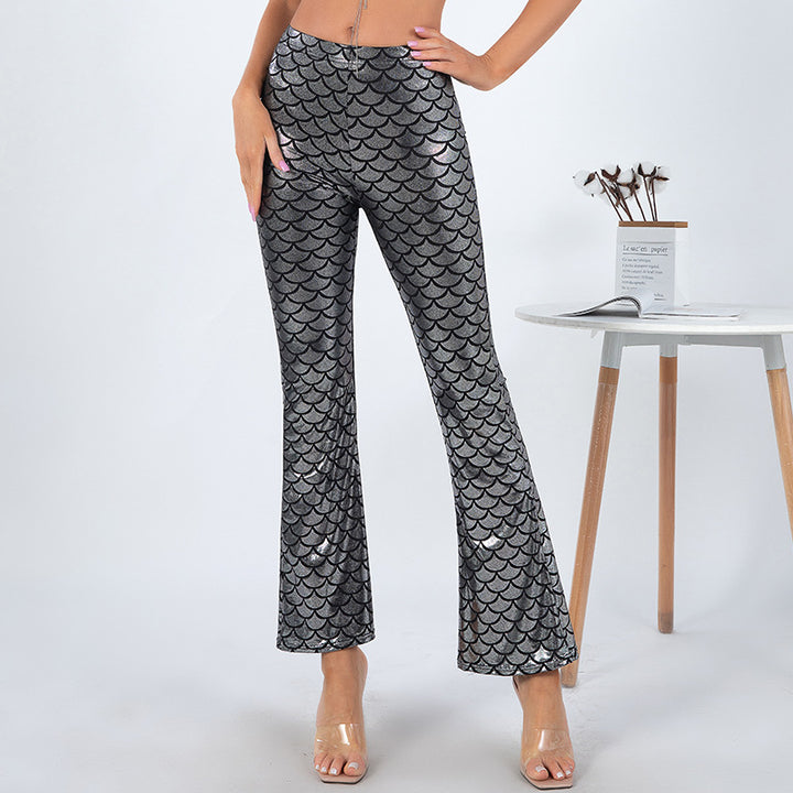 Dam Glansiga Utsvängda Byxor med Skalfmönster Eva Jonsson-Eva Jonsson