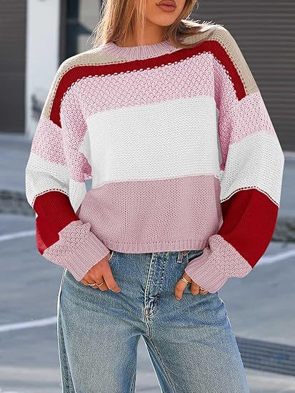 Dam Grovstickad Tröja med Färgblockdesign och Oversized Snitt Mirla-Eva Jonsson