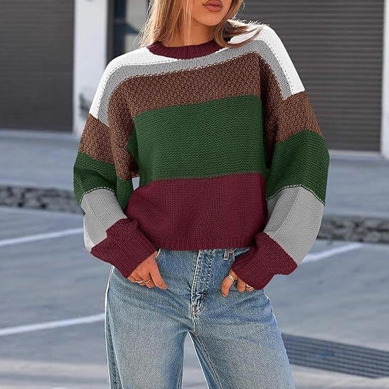 Dam Grovstickad Tröja med Färgblockdesign och Oversized Snitt Mirla-Eva Jonsson