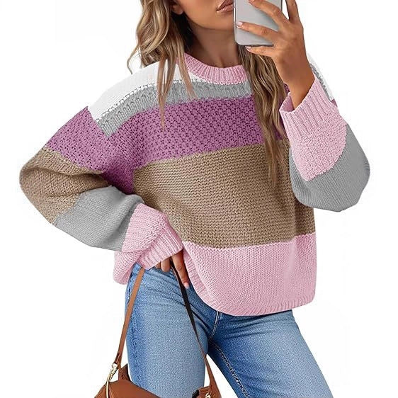 Dam Grovstickad Tröja med Färgblockdesign och Oversized Snitt Mirla-Eva Jonsson