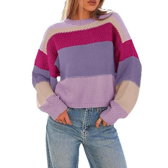 Dam Grovstickad Tröja med Färgblockdesign och Oversized Snitt Mirla-Eva Jonsson