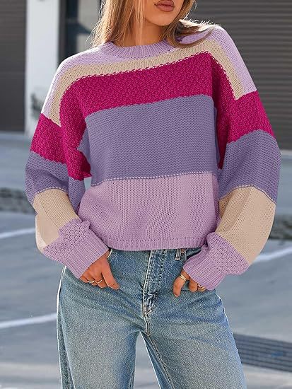 Dam Grovstickad Tröja med Färgblockdesign och Oversized Snitt Mirla-Eva Jonsson