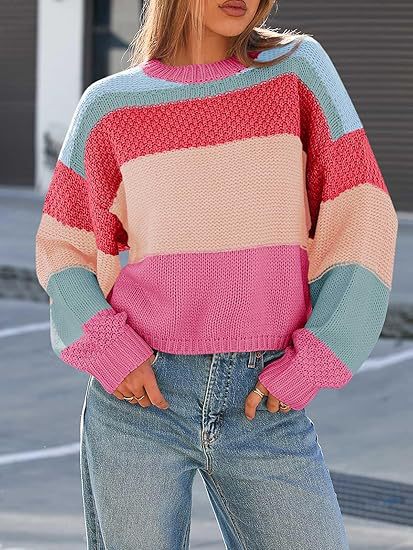 Dam Grovstickad Tröja med Färgblockdesign och Oversized Snitt Mirla-Eva Jonsson