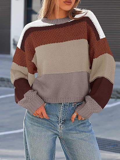Dam Grovstickad Tröja med Färgblockdesign och Oversized Snitt Mirla-Eva Jonsson