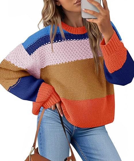 Dam Grovstickad Tröja med Färgblockdesign och Oversized Snitt Mirla-Eva Jonsson