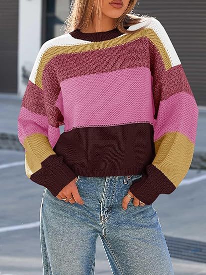 Dam Grovstickad Tröja med Färgblockdesign och Oversized Snitt Mirla-Eva Jonsson