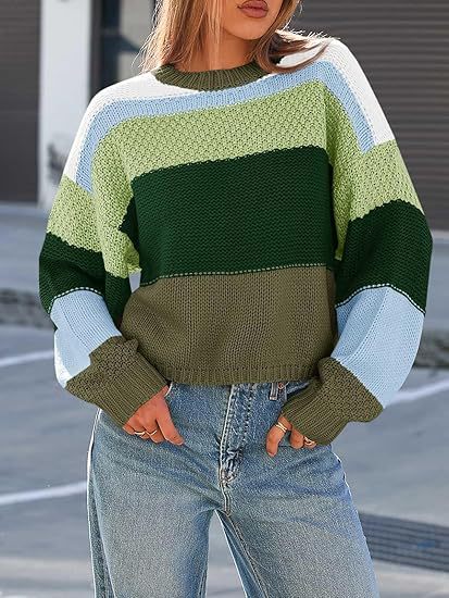 Dam Grovstickad Tröja med Färgblockdesign och Oversized Snitt Mirla-Eva Jonsson