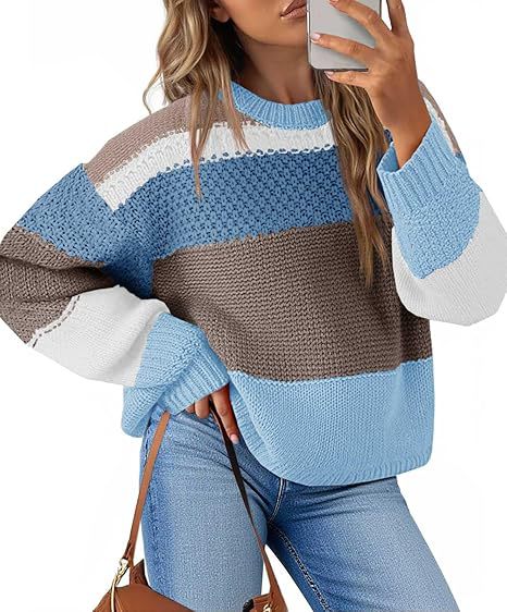 Dam Grovstickad Tröja med Färgblockdesign och Oversized Snitt Mirla-Eva Jonsson
