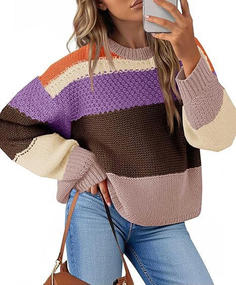 Dam Grovstickad Tröja med Färgblockdesign och Oversized Snitt Mirla-Eva Jonsson