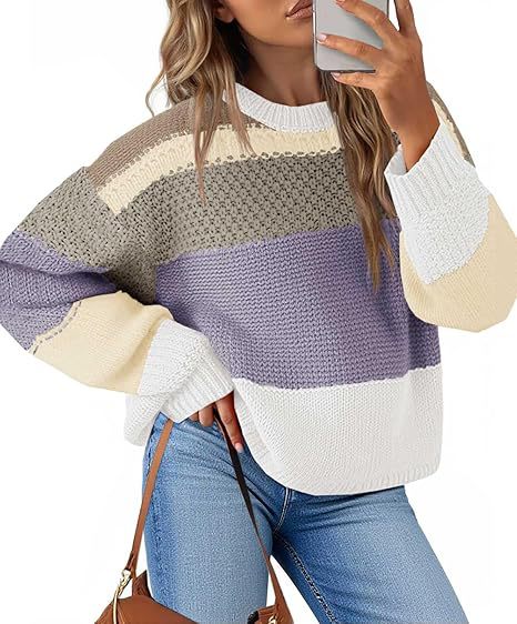 Dam Grovstickad Tröja med Färgblockdesign och Oversized Snitt Mirla-Eva Jonsson