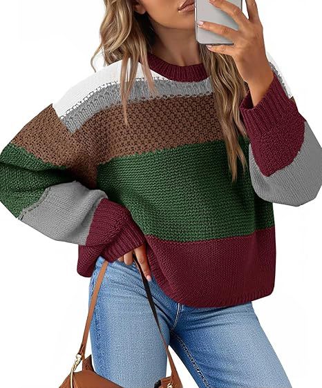 Dam Grovstickad Tröja med Färgblockdesign och Oversized Snitt Mirla-Eva Jonsson