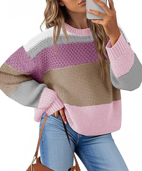 Dam Grovstickad Tröja med Färgblockdesign och Oversized Snitt Mirla-Eva Jonsson