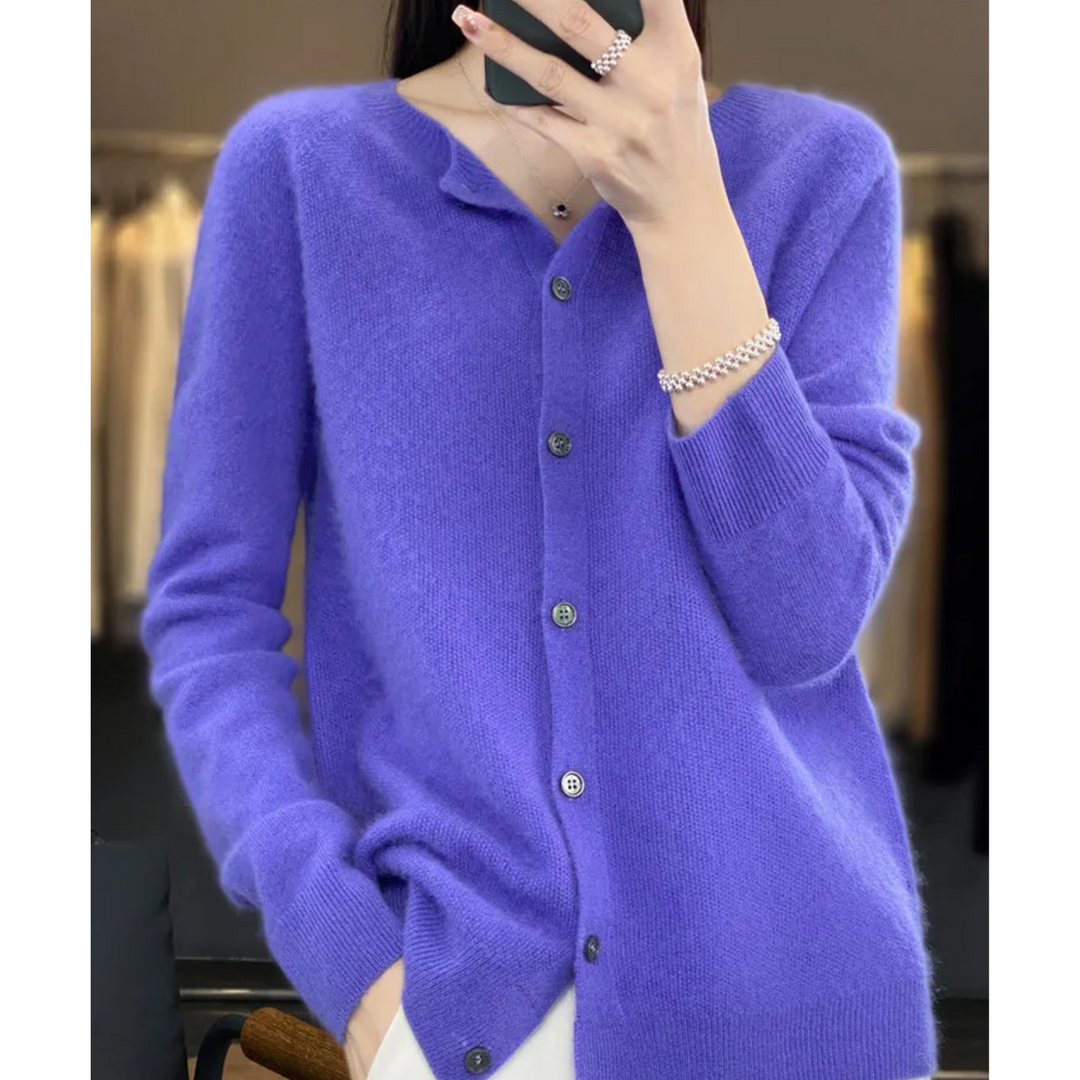Stickad Cardigan | Dam Kofta, 100% Merinoull, Långärmad, V-ringning-Eva Jonsson