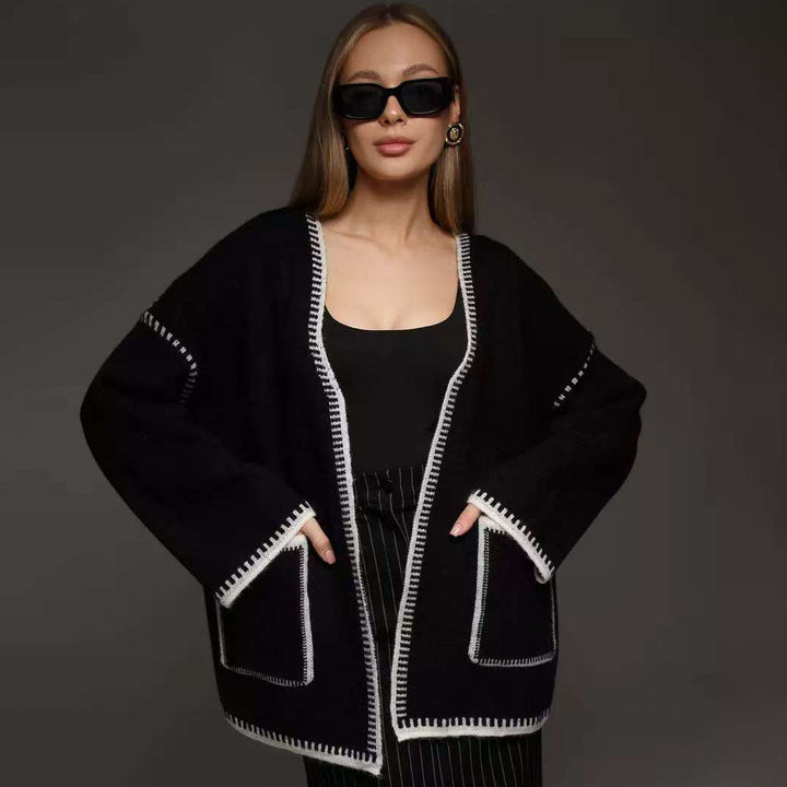 Dam Komfortabel Stickad Cardigan med praktiska fickor och midjebälte Eva Jonsson-Eva Jonsson