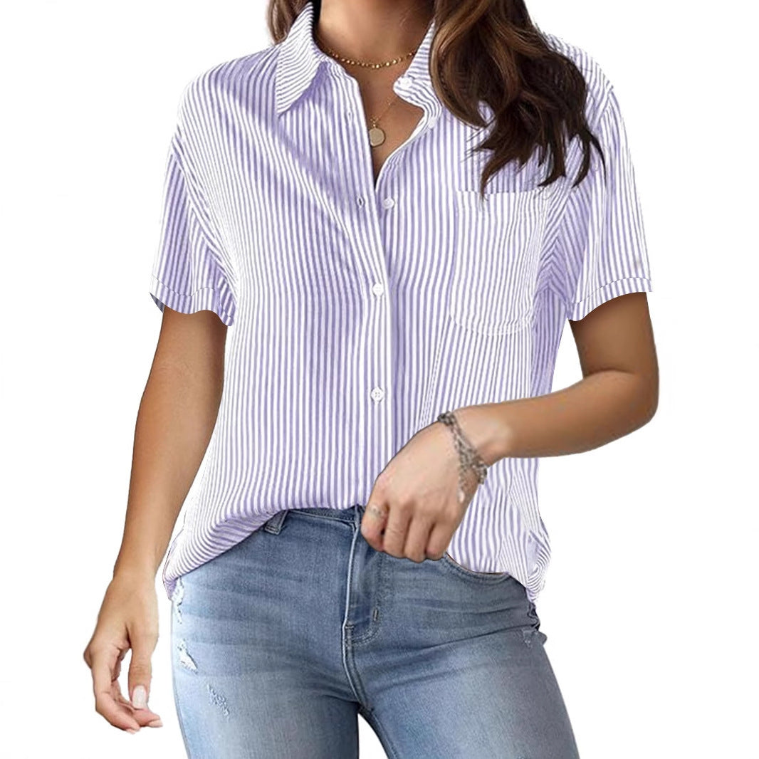 Dam Kortärmad blus med elegant randmönster och bekväm passform Eva Jonsson-Eva Jonsson