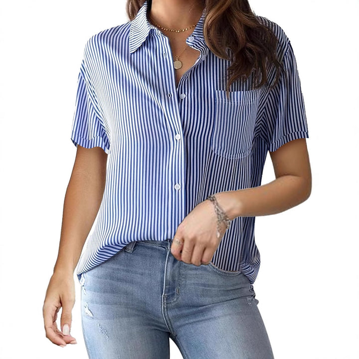 Dam Kortärmad blus med elegant randmönster och bekväm passform Eva Jonsson-Eva Jonsson