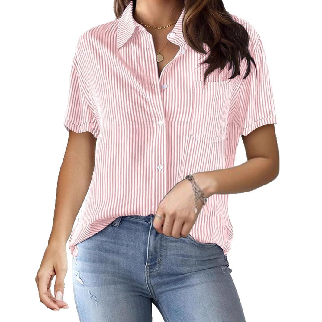 Dam Kortärmad blus med elegant randmönster och bekväm passform Eva Jonsson-Eva Jonsson