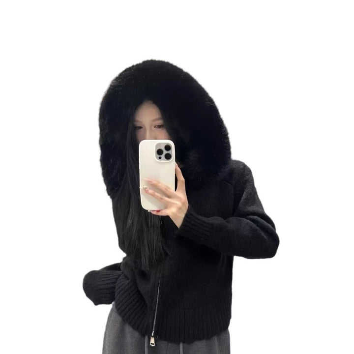 Dam Kramig Hoodie med attraktiv pälskrage Eva Jonsson-Eva Jonsson