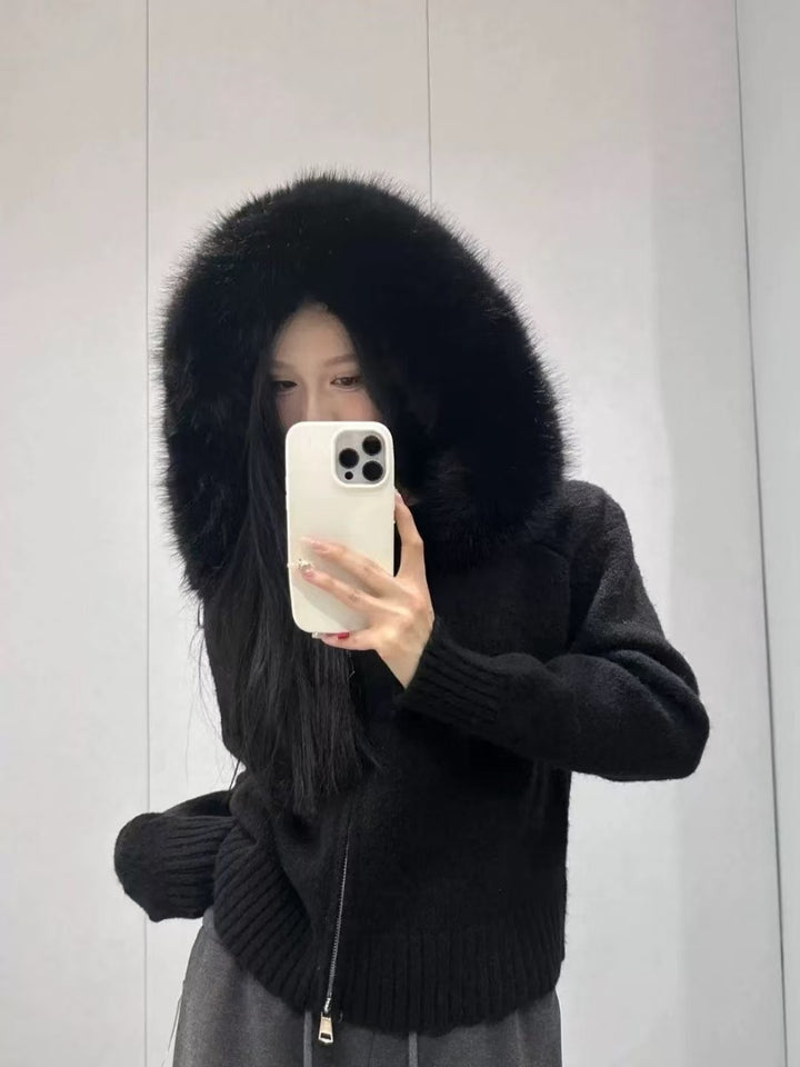 Dam Kramig Hoodie med attraktiv pälskrage Eva Jonsson-Eva Jonsson