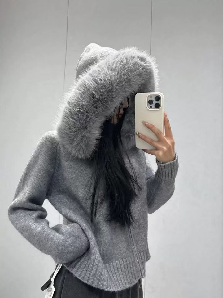 Dam Kramig Hoodie med attraktiv pälskrage Eva Jonsson-Eva Jonsson