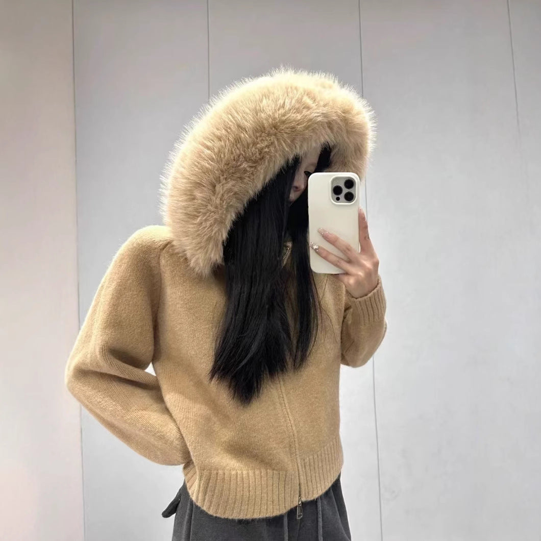 Dam Kramig Hoodie med attraktiv pälskrage Eva Jonsson-Eva Jonsson