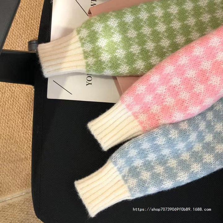 Dam Kvinna Mjuk Cardigan med Strukturerat Rutmönster och Hjärtan Eva Jonsson-Eva Jonsson