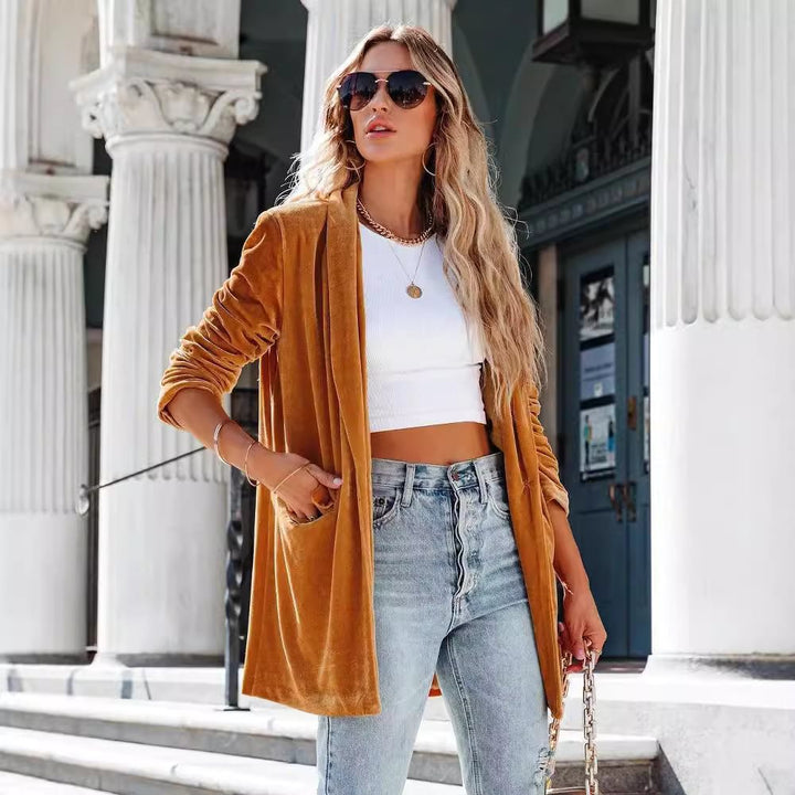 Dam Lång Cardigan med fickor och öppen design Eva Jonsson-Eva Jonsson