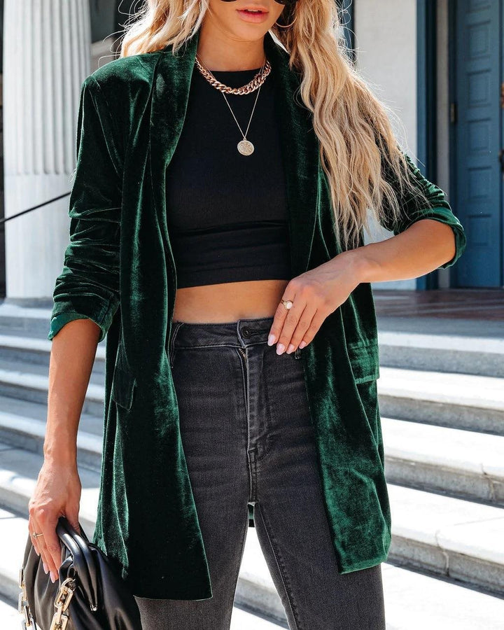 Dam Lång Cardigan med fickor och öppen design Mirla-Eva Jonsson