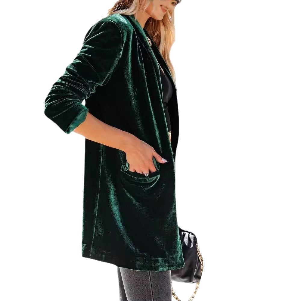 Dam Lång Cardigan med fickor och öppen design Mirla-Eva Jonsson